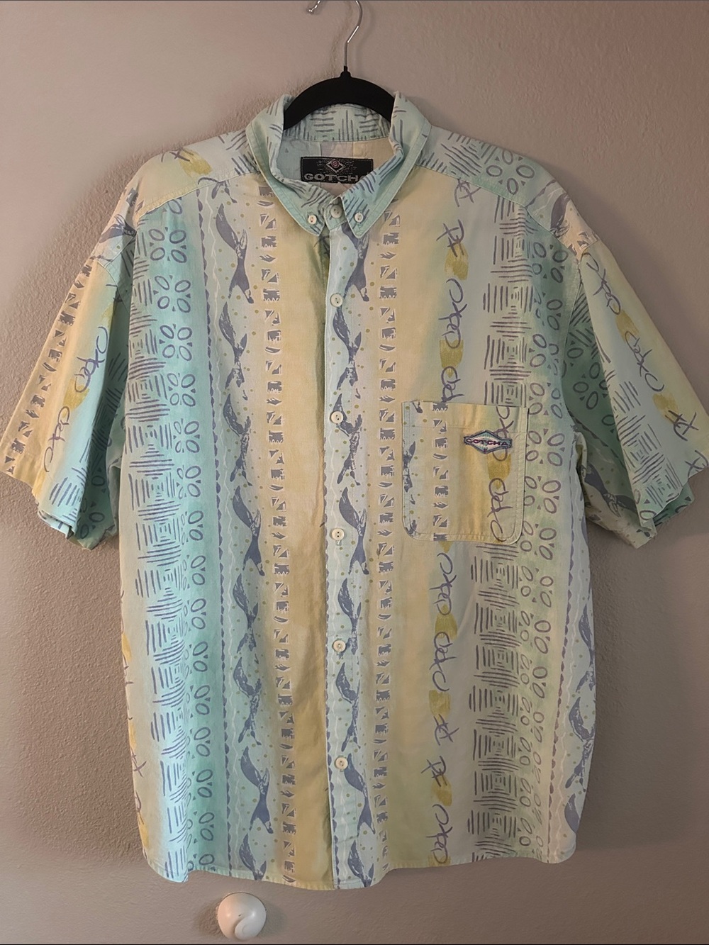 GOTCHA Pastel Striped Short-Sleeve Button-Down Shirt - Mint/Yellow